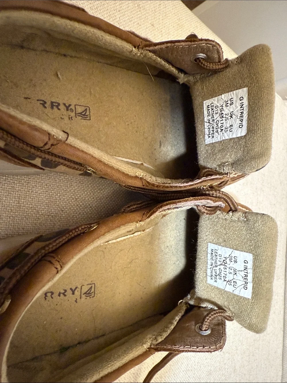 Sperry Kids Tan Suede Moccasins with Leopard Accents